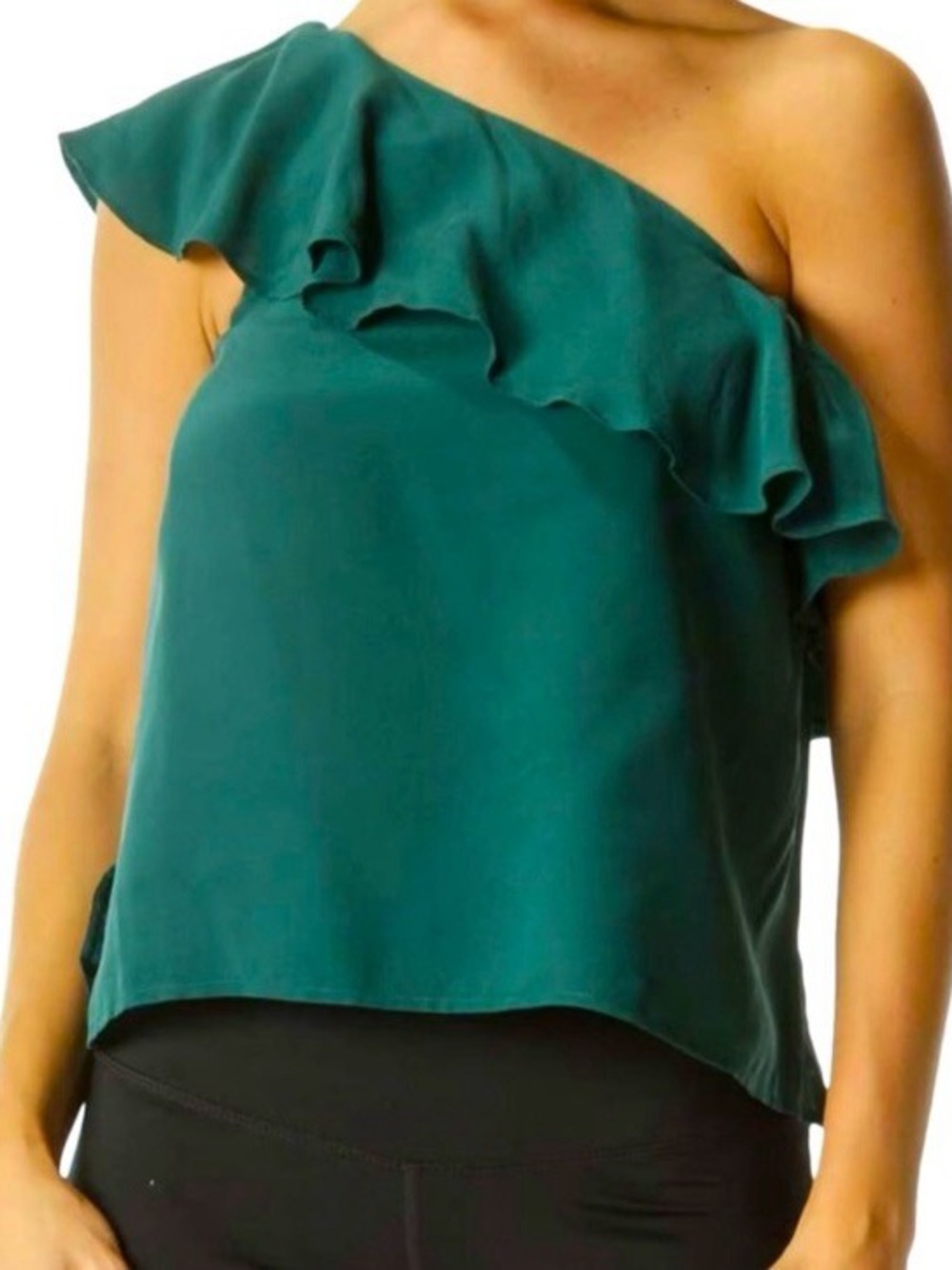 Anthropologie Maeve Ruffle One Shoulder Green Silk Blouse